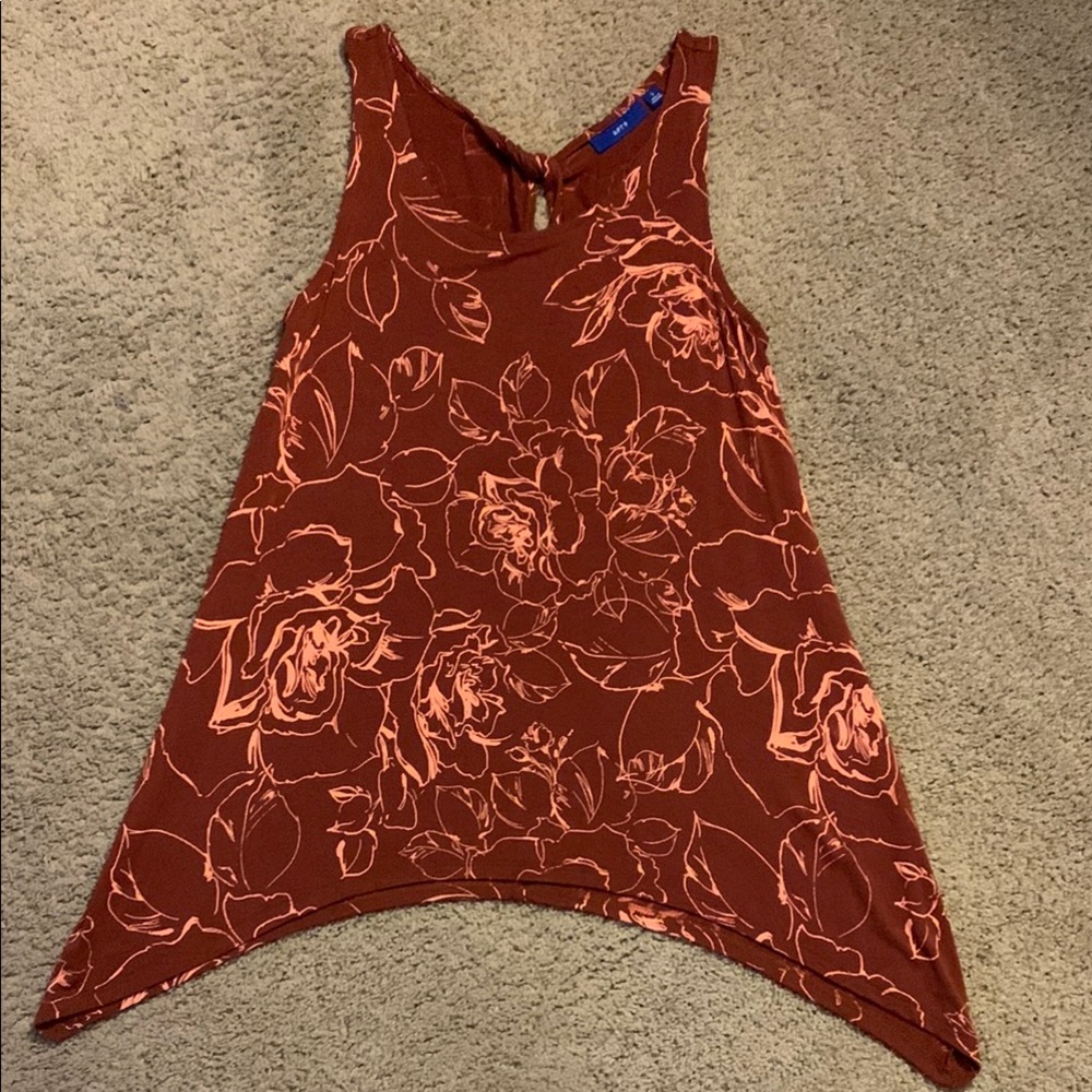 Apt. 9 Rust Coral Floral print Tank back twist keyhole size Small